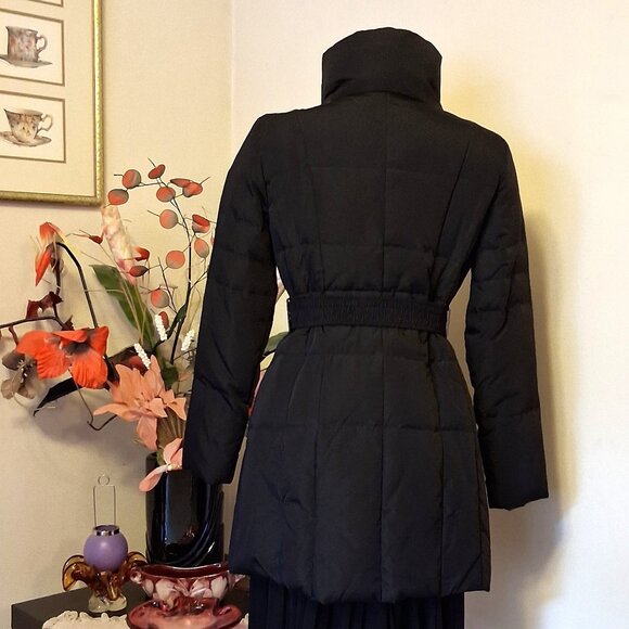 Preowned Zara Basic Black Warm Puffer Coat with Belt Windproof Outerwear - Picture 5 of 14